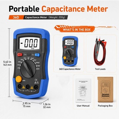 Digital Capacitor Tester 200pF-20mF Multimeter Pro Capacitance Meter Back Light