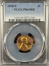 1968-S Lincoln Memorial Penny Cent PCGS PR69RD 1C Proof Red Coin