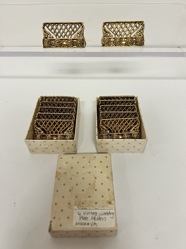 Vintage Gold Tone Wedding Place Card Holders Set 12 Rose Floral Table Decor