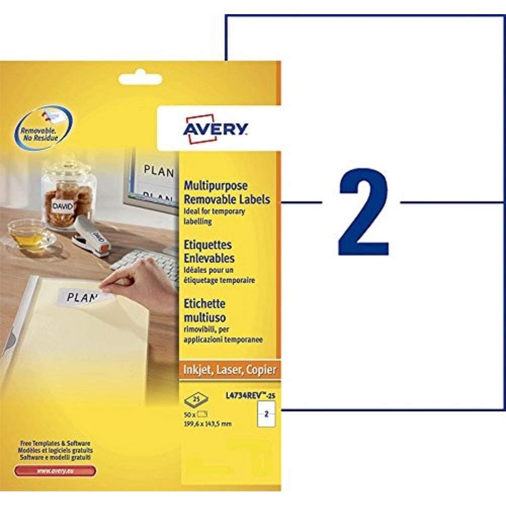 Avery lot étiquettes laser enlevables 199,6 mm L4734REV-25-5 pour dossier
