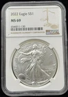 NGC MS69 2022 US American Silver Eagle One Dollar Silver Coin S$1-130