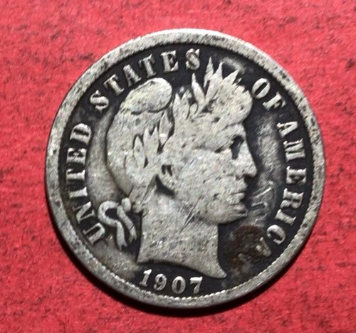 1907 US Barber SILVER Dime "LIBERTY" Shows! FINE! Old US Coin!