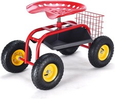 Rolling Garden Work Seat, 360 Swivel Gardening Workseat with Wheels, Tool Basket