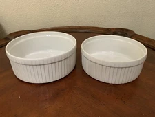 Pillivuyt White Porcelain Souffle Baking Dish 2 Set 8-7" Ribbed Nesting France