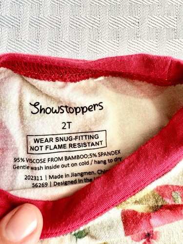 Showstoppers 2T Bamboo Pajama Set Apple Print Red Cuff Long Sleeve - Picture 2 of 7