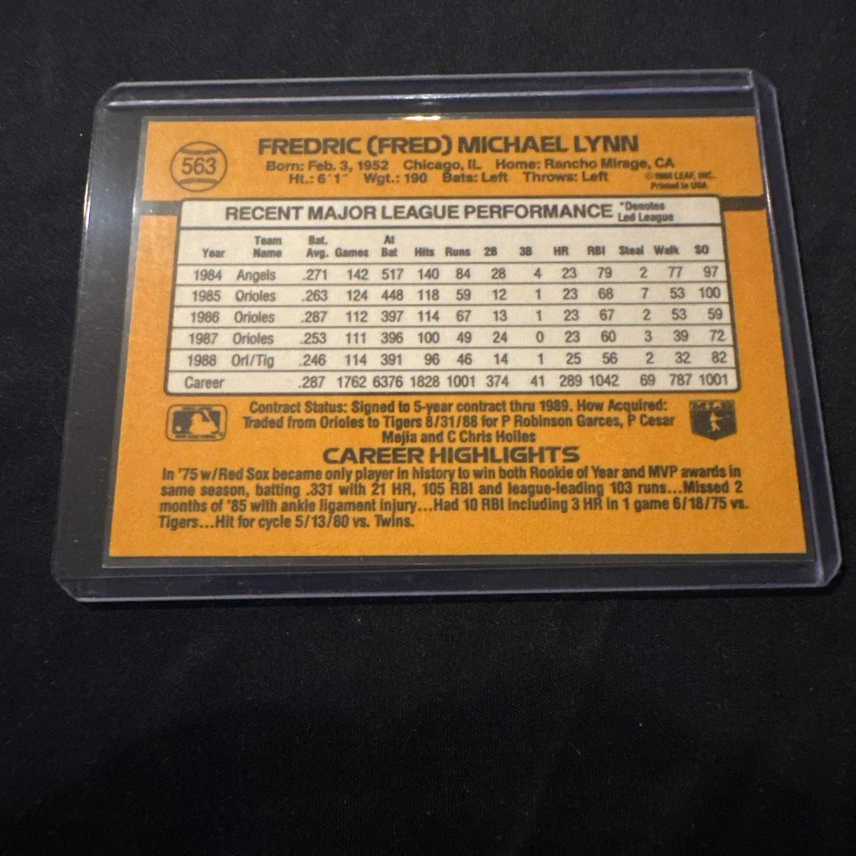 1989 Donruss Fred Lynn Baseball Card - Image 2 of 2