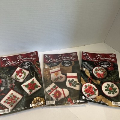 Bucilla VTG 1995 Silk Embroidery Ornament Set Kits #83353, #83354 & #83355  New