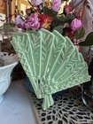 Decorative Wall Pocket Light Green Glossy Ceramic Planter with Fan Shape