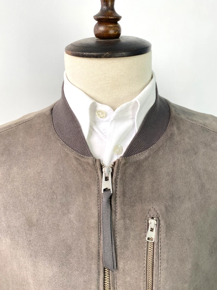 Men's ALL SAINTS KEMBLE Suede Goat Leather Bomber Jacket Coat Grey SZ L EU 50-52 - Image 4 of 4