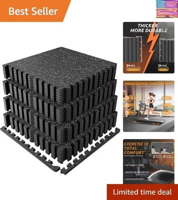 0.6'' Thicker Rubber Top Gym Flooring for Home Gym, 24 Pcs 96 Sq Ft Workout Ma...