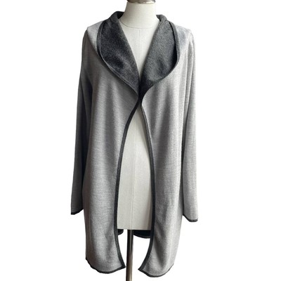 Women's BNCI Blanc Noir Gray Long Open Front Hooded Cardigan Pockets Sweater M