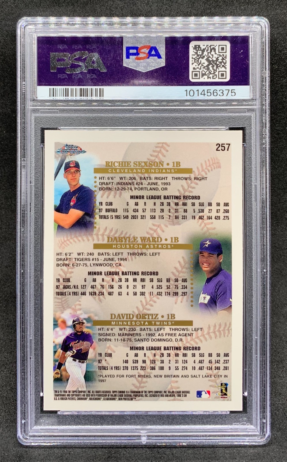 1998 Topps Chrome DAVID ORTIZ SEXSON WARD Rookie Prospect RC #257 Mint PSA 9 view 2