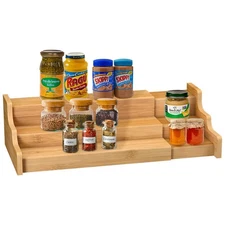 Spice Rack Kitchen Cabinet Organizer- 3 Tier Bamboo Expandable Display Shelf ...