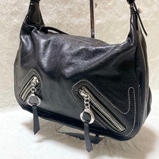 FRANCESCO BIASIA Italian Calf Leather Y2K One Shoulder Bag Dual Zip Black Auth