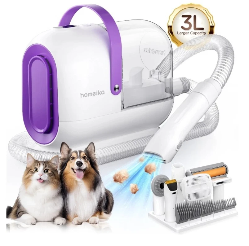 Homeika Dog Cat Pet Grooming Kit Vacuum with 7 Grooming Tools, 300W Power, 3L