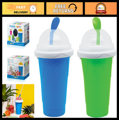 Magic Slushy Maker Cup Set - Quick Freeze Slushie & Smoothie Cups with Lids & St