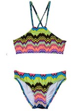 NWT PIlyq 2 Girls Clara High Neck Halter Bikini Swimsuit Zig Zag 98341