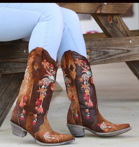 Corral LD Bone Brown Overlay &Crystal Woman Western Boots Heavy Embroidery 7.5 - Picture 2 of 14