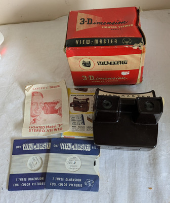  Vintage View Master Modell F 3-dimensionaler beleuchteter Betrachter - verpackt + 2 Rollen 