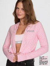 Victoria's Secret PINK Pink Leopard Print Logo Full Zip Hoodie XS