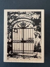 Paper Studio The Gate Ornate Wrought Iron Mansion Fence Rubber Stamp PBS-125L