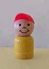 VINTAGE Fisher Price Little People Wood Yellow Boy Straight Body Red Hat