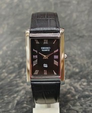 Seiko Quartz Slim Two Hands Tank Black Dial Wristwatch