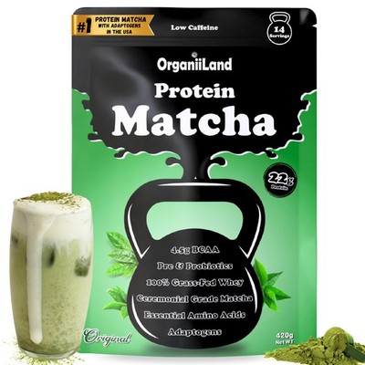 High Protein Matcha Latte |100 Raw Grass-Fed Whey, Organic Adaptogens, Pre  P...