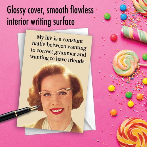 1 Funny Birthday Greeting Card with Envelope Bday Correcting Grammar -NobleWorks - Picture 5 of 6