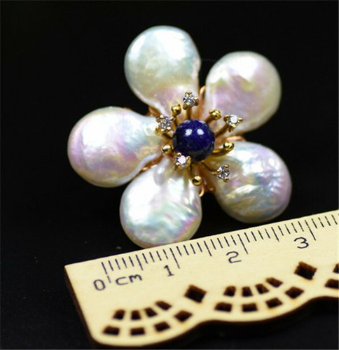 925 Silver Stud Earrings Natural Freshwater Petal Pearl Lapis Handmade Earrings - Picture 4 of 4