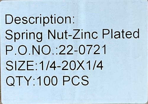 1/4" Strut Channel Nut w/Standard Spring for 1-5/8" Strut Channel Lot of 10 - Picture 3 of 3
