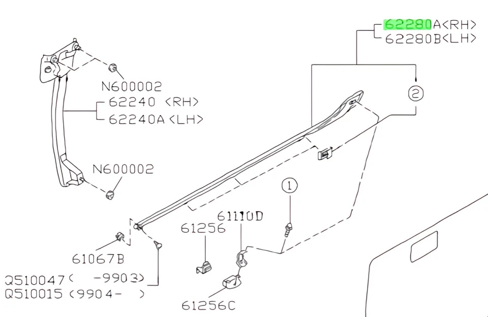 GENUINO Subaru Impreza WRX GC8 Trasero Derecha Puerta Exterior Ventana Cinturón Molde Resistente a la intemperie Foto 3 de 3