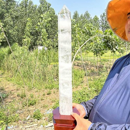 9.68LB Natural Clear Quartz Obelisk Crystal reiki Tower Wand Point Healing+stnad - Picture 17 of 18