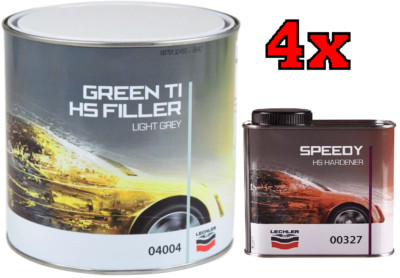 4x Lechler 04004 Green TI 2K HS Füller Hellgrau 2,5L & 00327 HS Härter 500ml