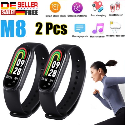 2Pcs Smartwatch Bluetooth Fitness Sport Schrittzähler Uhr Puls Blutdruck Armband