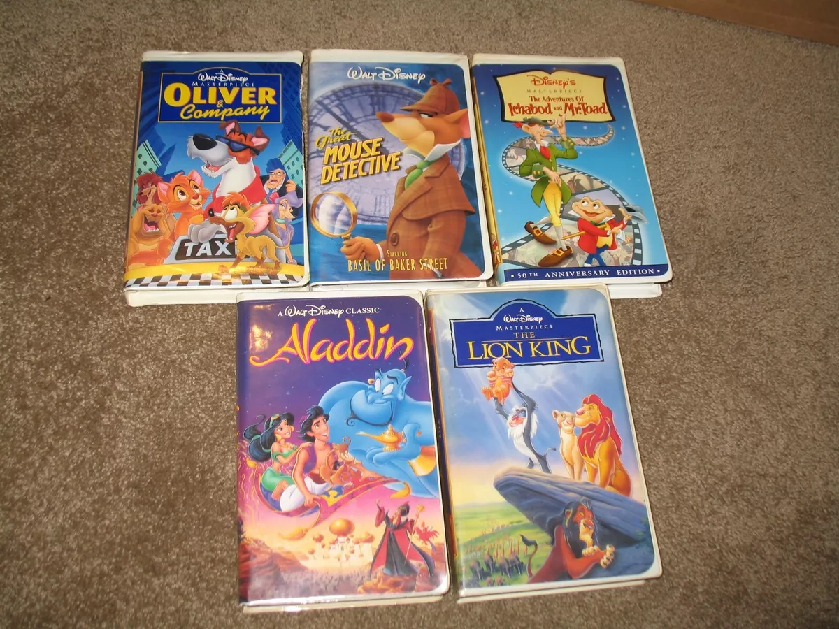 5 VINTAGE DISNEY VHS TAPES LOT D LION KING ALADDIN MOUSE DETECTIVE