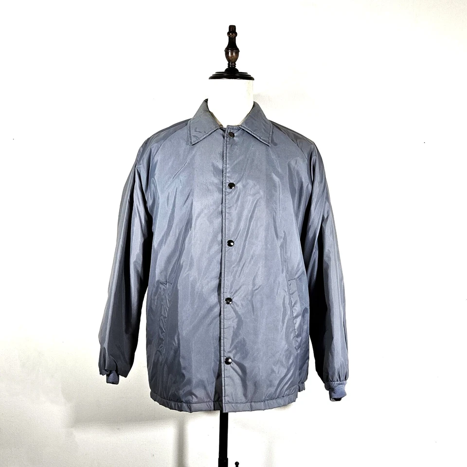 Vintage Sherpa Lined Coach Jacket Vtg 80s 90s Blank Gray Faux Fur Coat USA Large - Image 2 of 4