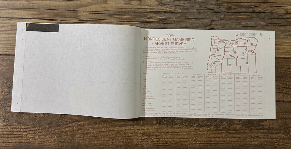 1994 OREGON - State Duck Stamp - MNH **HUNTER TYPE w/ Harvest Survey - NON-RES - Image 2 of 3