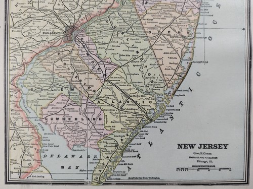 Vintage 1886 NEW JERSEY Map 11"x13" Old Antique Original CAMDEN NEWARK TRENTON - Picture 4 of 9