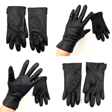 Vintage Black Genuine Leather Acrylic Lined Wrist Length Gloves Women's Size M