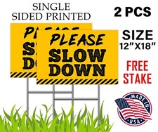 Please Slow Down Sign Yard Sign 2 Pack Safety Lawn Sign Waterproof w Stake
