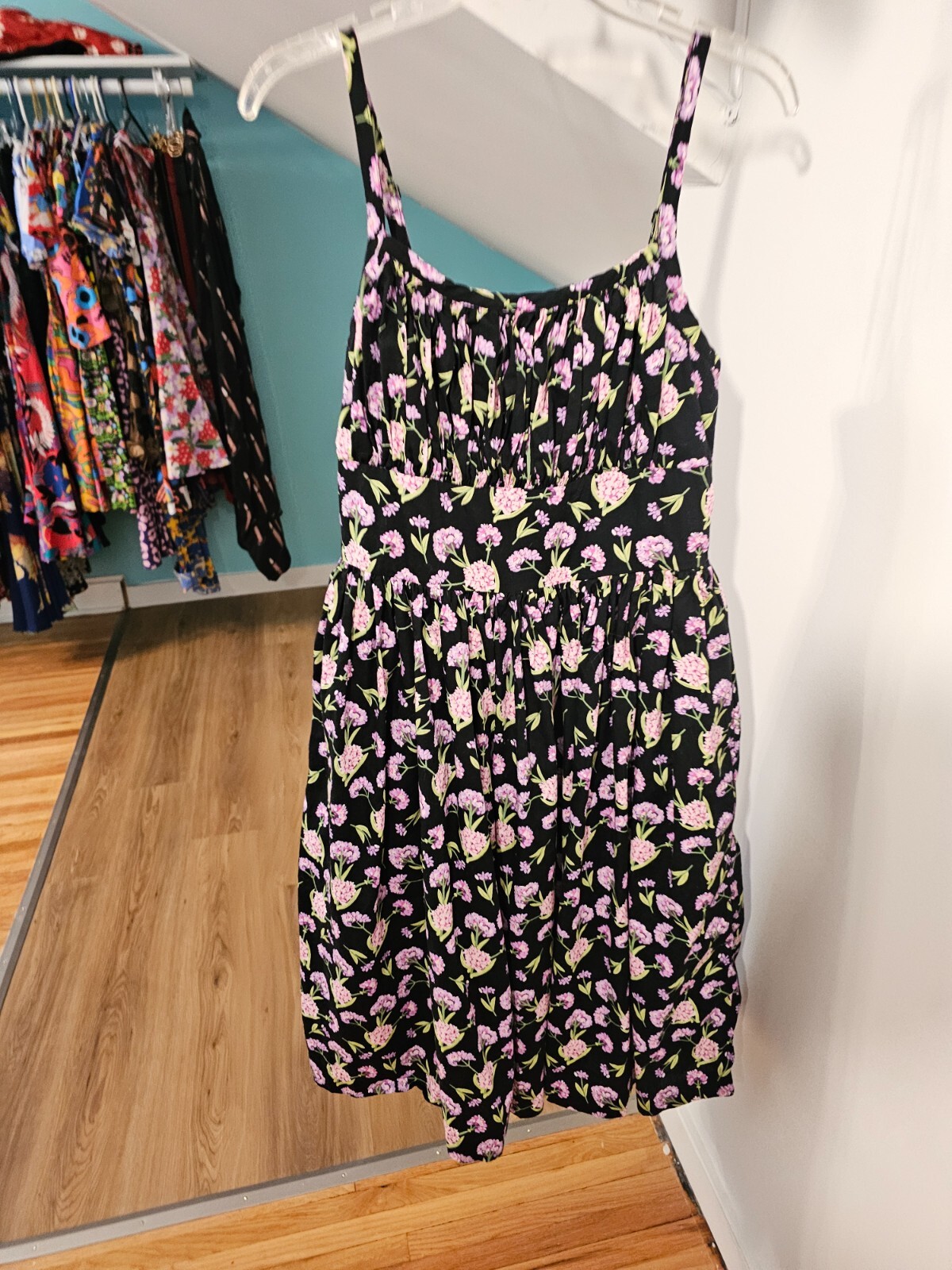 Hearts and Found Grace dress in black and purple floral print GUC size XL