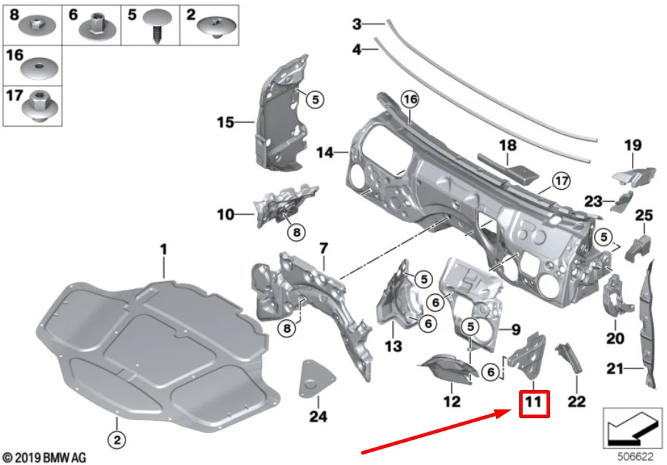 NEW BMW 5 G30 RIGHT ENG.-COMP. SOUND INSUL. 51487330744 7330744 