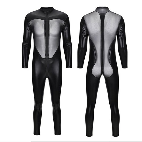 Uomo Tuta Rete Costume pelle Lucida Sexy Aderente Intimo | eBay