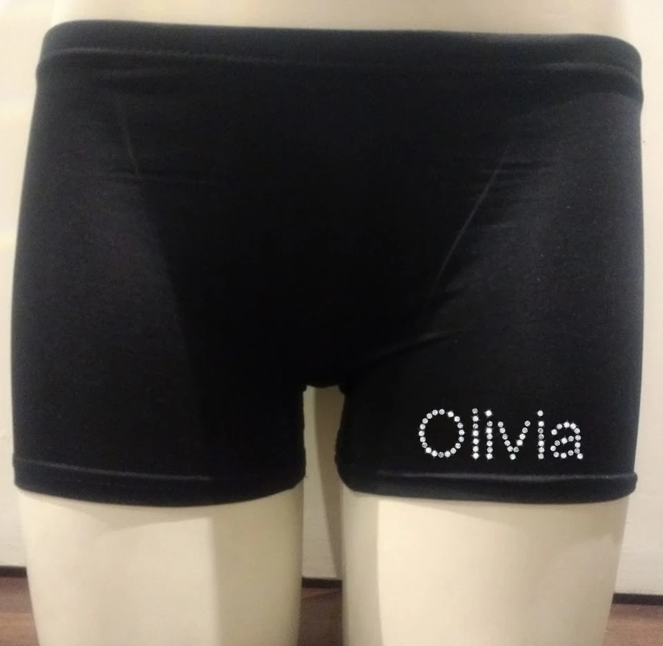Personalised LYCRA Black Dance Gymnastic Gym Shorts Glitter Text HOT PANTS - Image 4 of 4