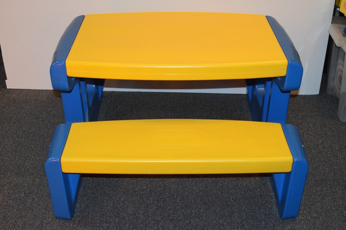 Vintage Little Tikes Tyke Child Size Picnic Table Blue Yellow Large HTF GUC