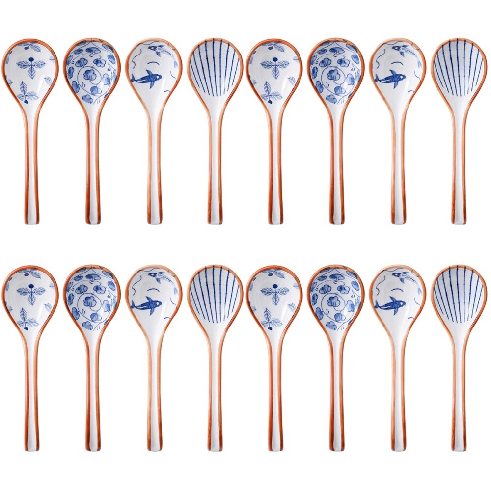 16 Pcs Ceramic Soup Spoon Japanese Serving Big Spoons Asian Bulk eBay