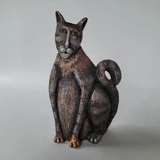 Marsha McCarthy Cat Metallic Figurine Brushed Resin Signed 6" tall Vintage