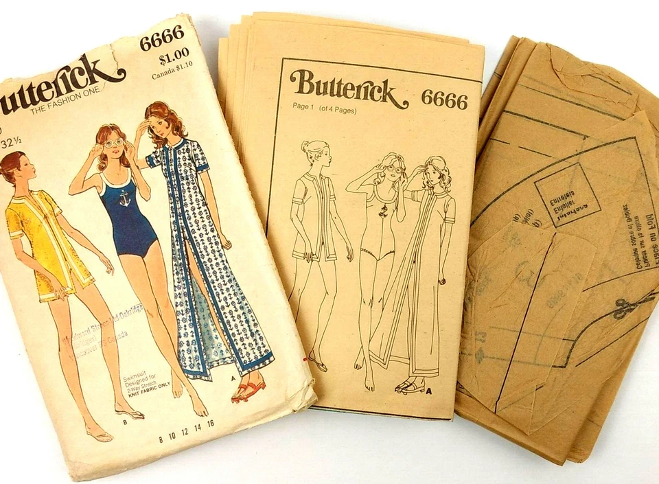 Butterick 6666 Misses Swimsuit And Cover Up Size 10 Vintage 1970s Complete - Image 3 of 3