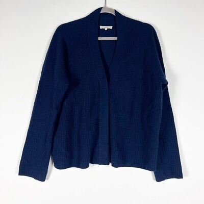 Vince Wool Cashmere Ribbed Knit Stretch Button Front Cardigan Wave Crest  Blue L